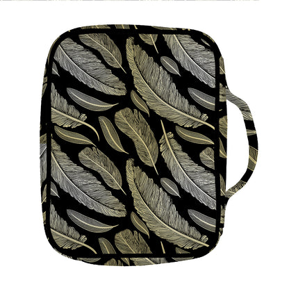 Gold And Black Feather Pattern Print Front Pocket Bible Bag