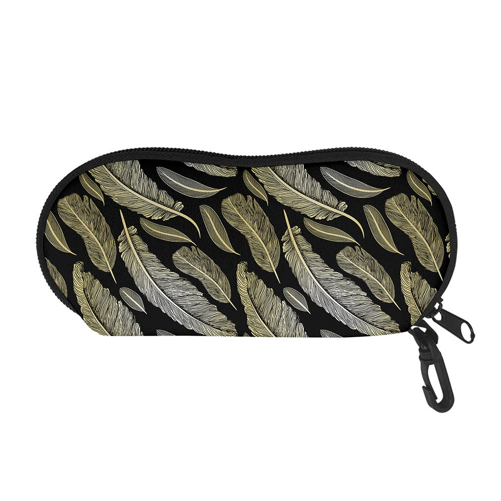 Gold And Black Feather Pattern Print Glasses Case