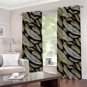 Gold And Black Feather Pattern Print Grommet Curtains