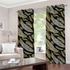 Gold And Black Feather Pattern Print Grommet Curtains