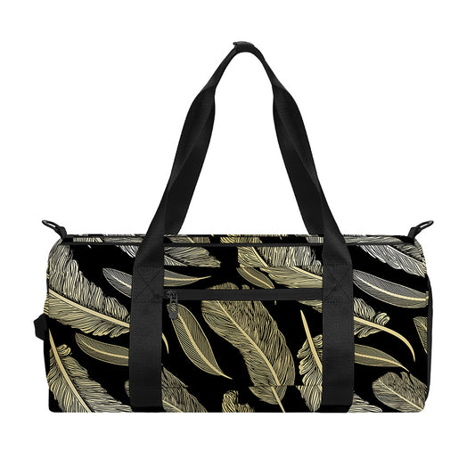 Gold And Black Feather Pattern Print Gym Bag