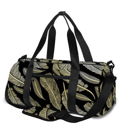 Gold And Black Feather Pattern Print Gym Bag