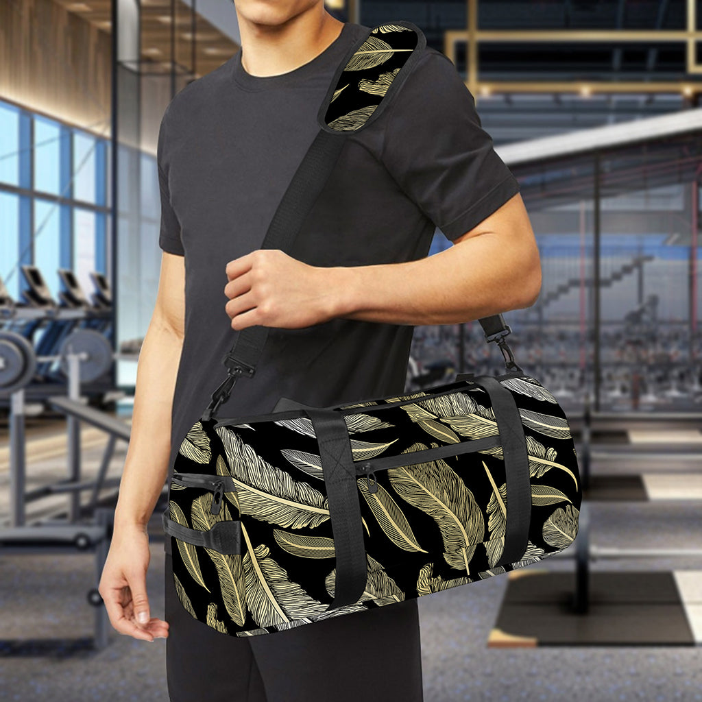 Gold And Black Feather Pattern Print Gym Bag