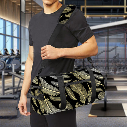 Gold And Black Feather Pattern Print Gym Bag