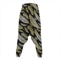 Gold And Black Feather Pattern Print Hammer Pants