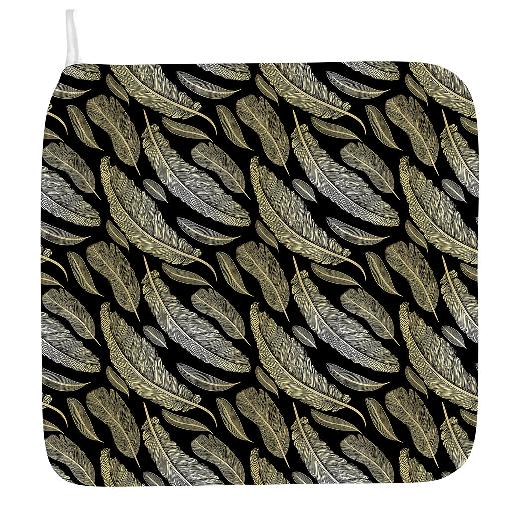 Gold And Black Feather Pattern Print Hand Towel