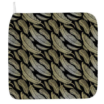 Gold And Black Feather Pattern Print Hand Towel