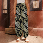 Gold And Black Feather Pattern Print Harem Pants