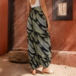 Gold And Black Feather Pattern Print Harem Pants