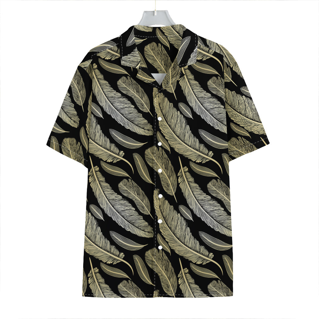 Gold And Black Feather Pattern Print Hawaiian Shirt