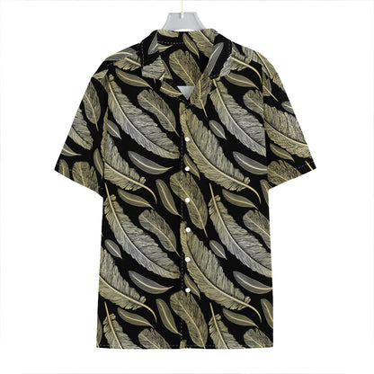 Gold And Black Feather Pattern Print Hawaiian Shirt