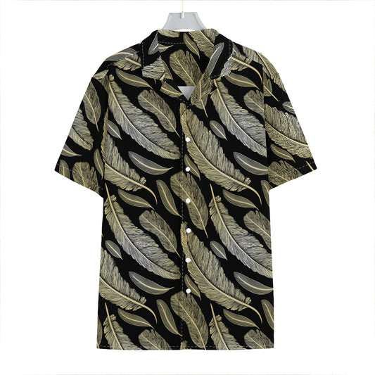 Gold And Black Feather Pattern Print Hawaiian Shirt