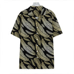 Gold And Black Feather Pattern Print Hawaiian Shirt