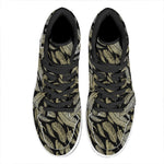 Gold And Black Feather Pattern Print High Top Leather Sneakers