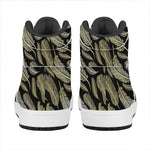Gold And Black Feather Pattern Print High Top Leather Sneakers