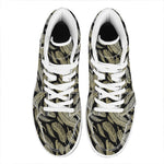 Gold And Black Feather Pattern Print High Top Leather Sneakers