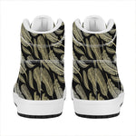 Gold And Black Feather Pattern Print High Top Leather Sneakers