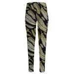 Gold And Black Feather Pattern Print High-Waisted Pocket Leggings