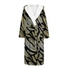 Gold And Black Feather Pattern Print Hooded Bathrobe