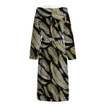 Gold And Black Feather Pattern Print Hooded Bathrobe