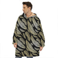 Gold And Black Feather Pattern Print Hoodie Blanket