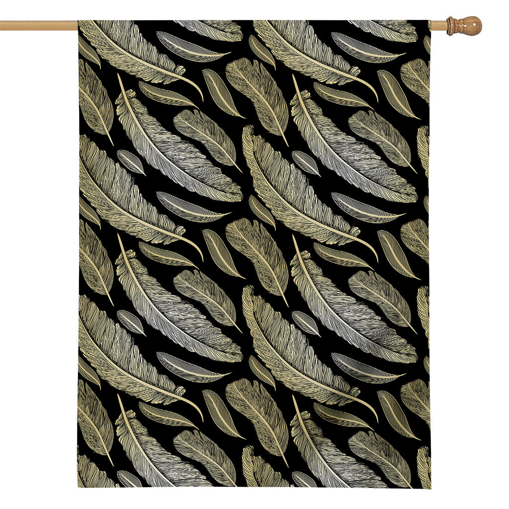 Gold And Black Feather Pattern Print House Flag