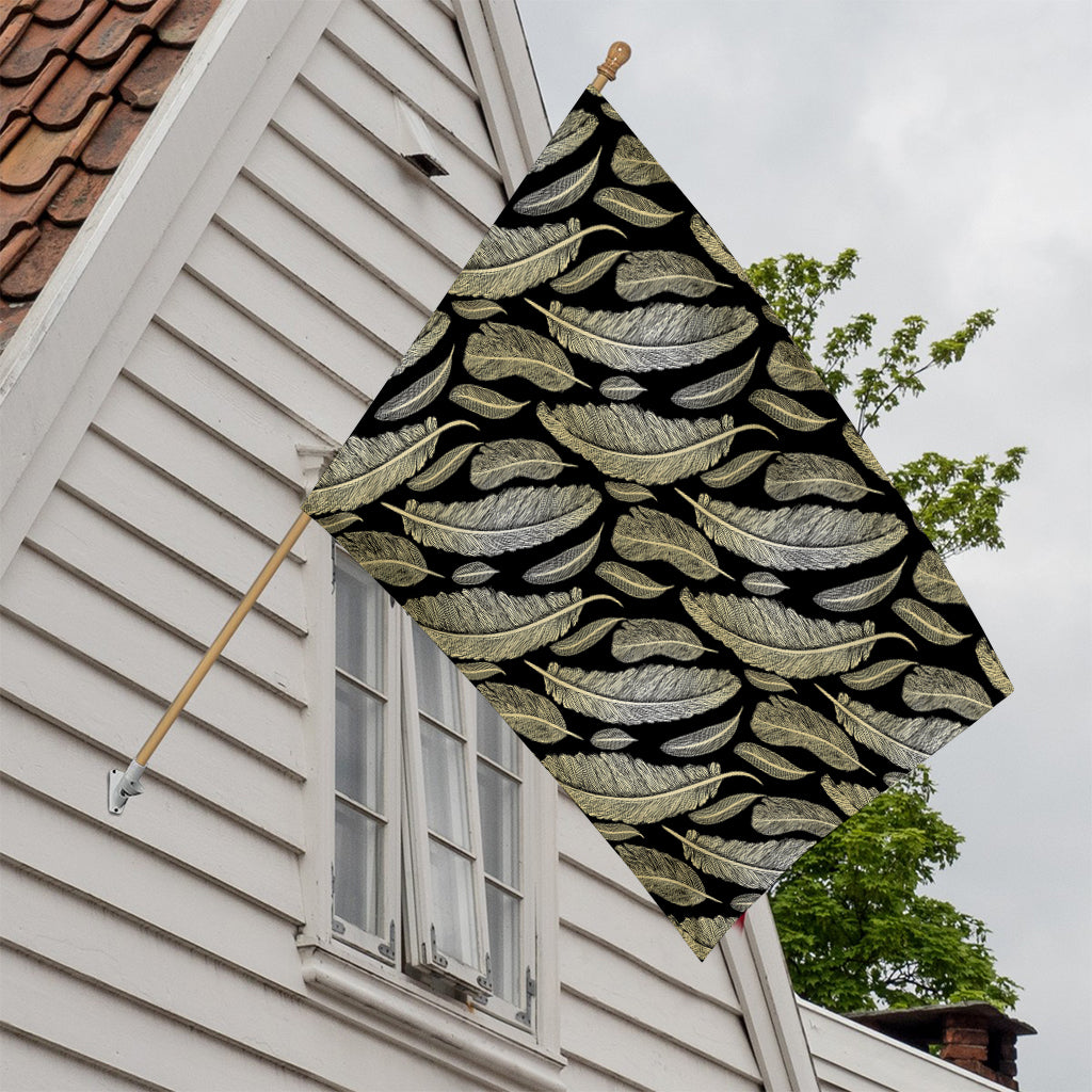 Gold And Black Feather Pattern Print House Flag