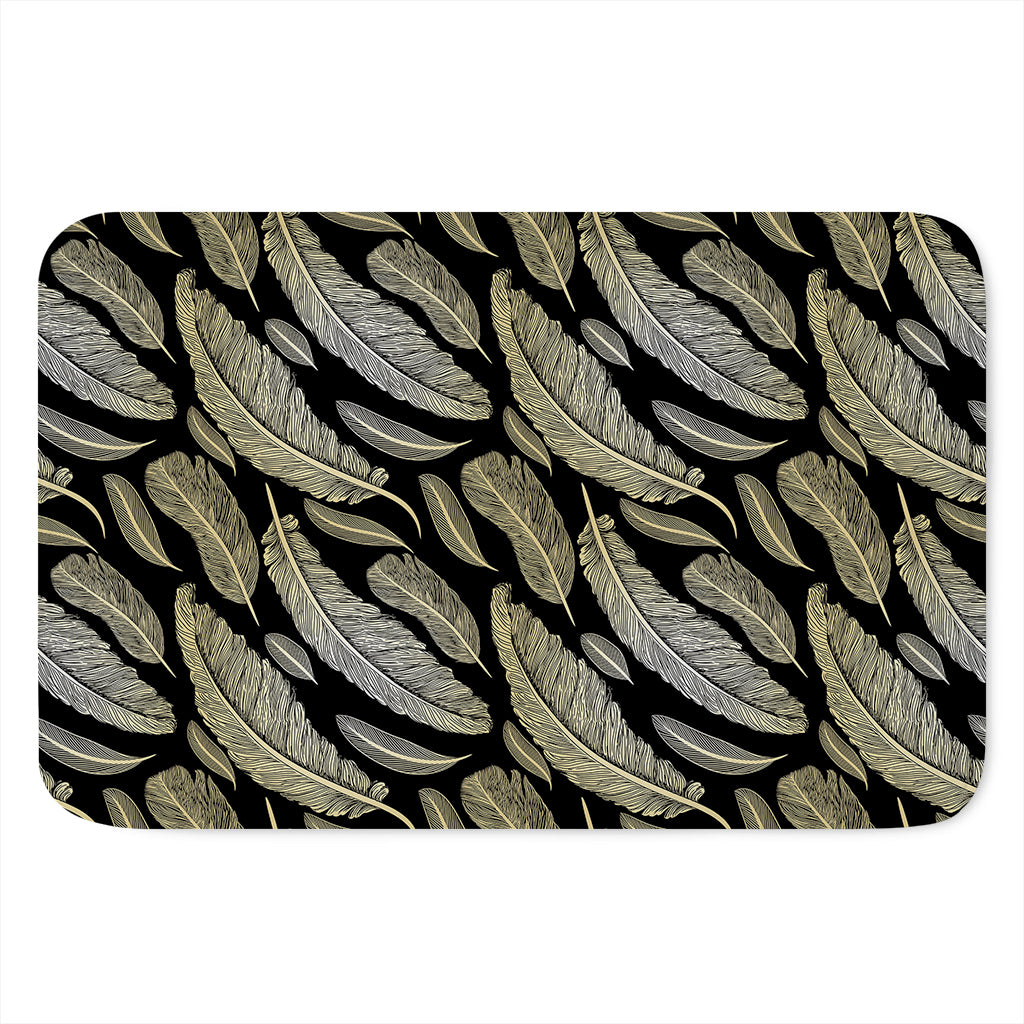 Gold And Black Feather Pattern Print Indoor Door Mat