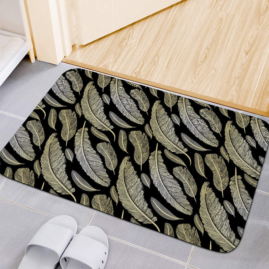 Gold And Black Feather Pattern Print Indoor Door Mat