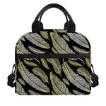 Gold And Black Feather Pattern Print Insulated Lunch Bag