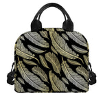 Gold And Black Feather Pattern Print Insulated Lunch Bag