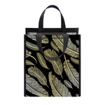 Gold And Black Feather Pattern Print Insulated Lunch Tote