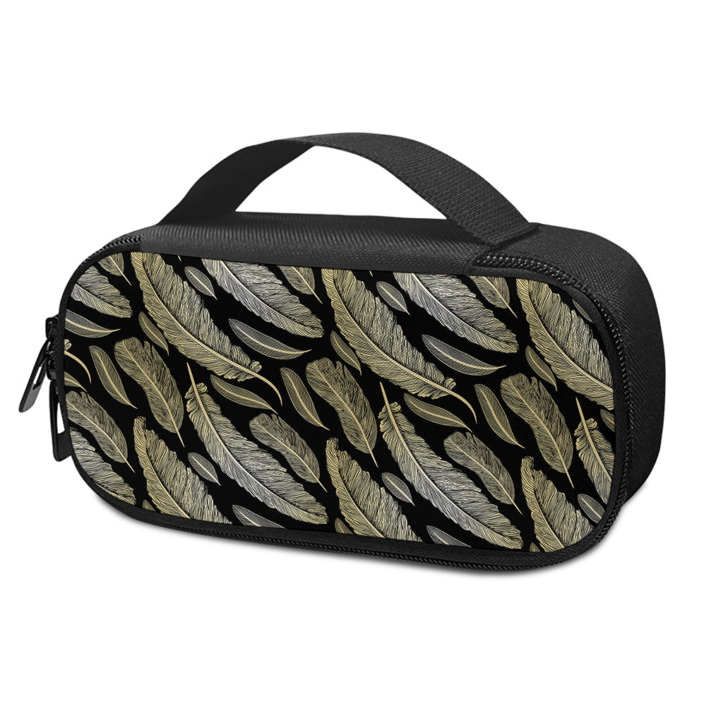 Gold And Black Feather Pattern Print Insulin Cooler Travel Case