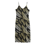 Gold And Black Feather Pattern Print Jersey Midi Cami Dress