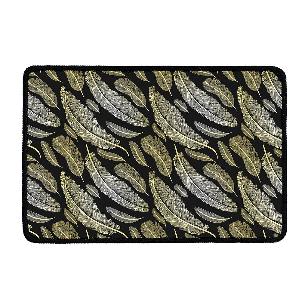 Gold And Black Feather Pattern Print Kitchen Mat