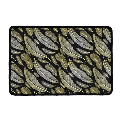 Gold And Black Feather Pattern Print Kitchen Mat