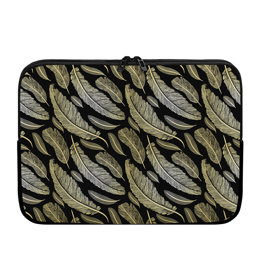 Gold And Black Feather Pattern Print Laptop Sleeve