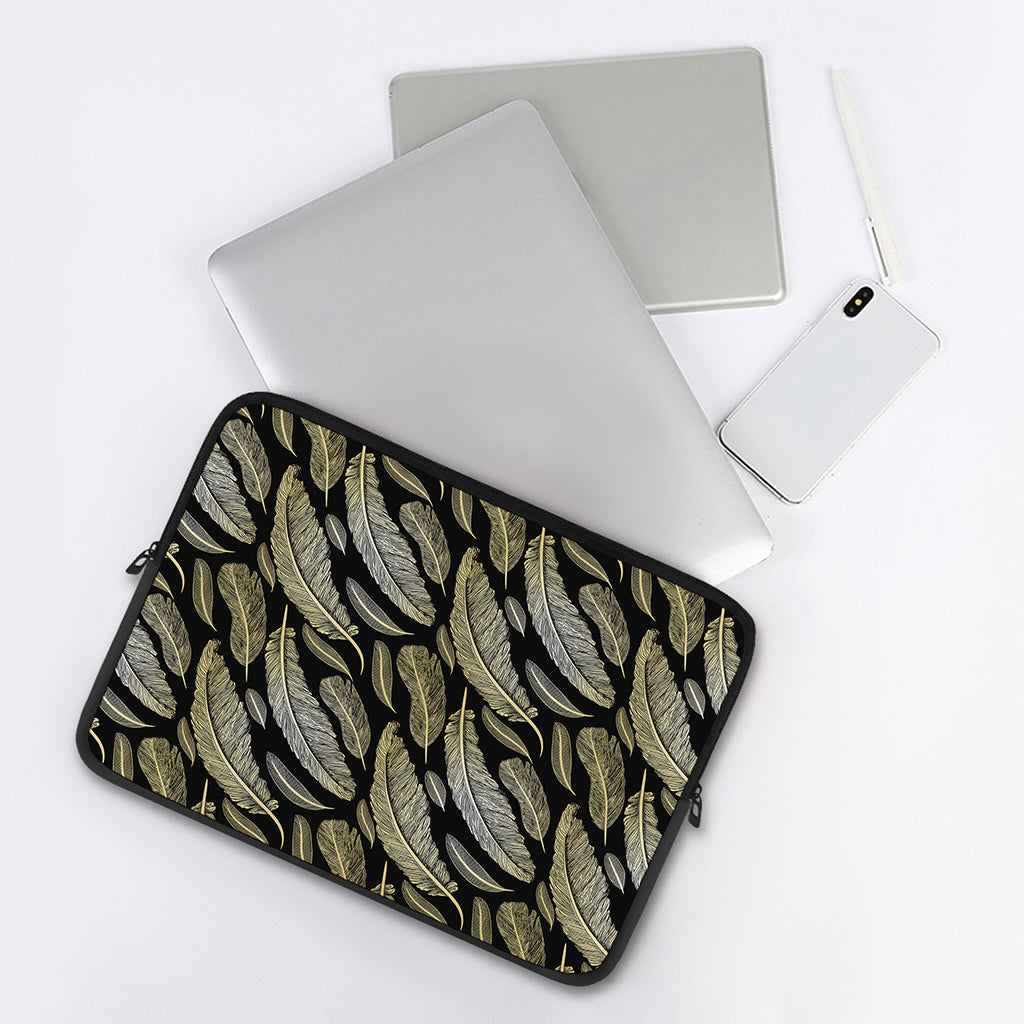 Gold And Black Feather Pattern Print Laptop Sleeve