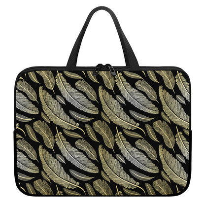 Gold And Black Feather Pattern Print Laptop Sleeve With Handle