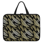 Gold And Black Feather Pattern Print Laptop Sleeve With Handle