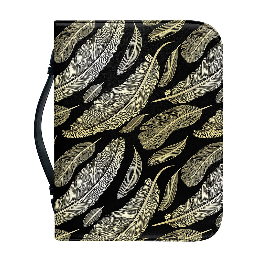 Gold And Black Feather Pattern Print Leather Bible Cover
