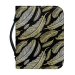 Gold And Black Feather Pattern Print Leather Bible Cover