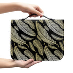 Gold And Black Feather Pattern Print Leather Bible Cover