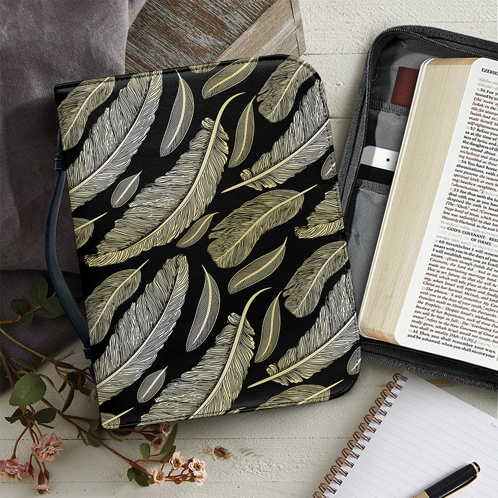 Gold And Black Feather Pattern Print Leather Bible Cover
