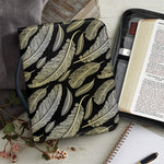 Gold And Black Feather Pattern Print Leather Bible Cover