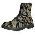 Gold And Black Feather Pattern Print Lace-Up Boots