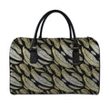 Gold And Black Feather Pattern Print Leather Duffel Bag
