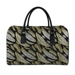 Gold And Black Feather Pattern Print Leather Duffle Bag