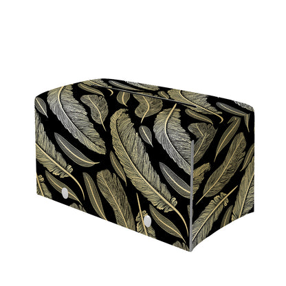 Gold And Black Feather Pattern Print Leather Tissue Box Cover