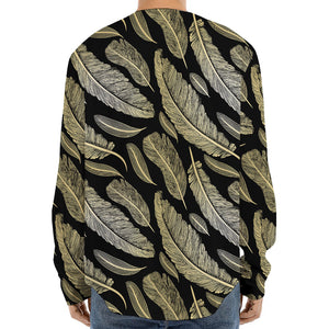 Gold And Black Feather Pattern Print Long Sleeve Baseball Jersey